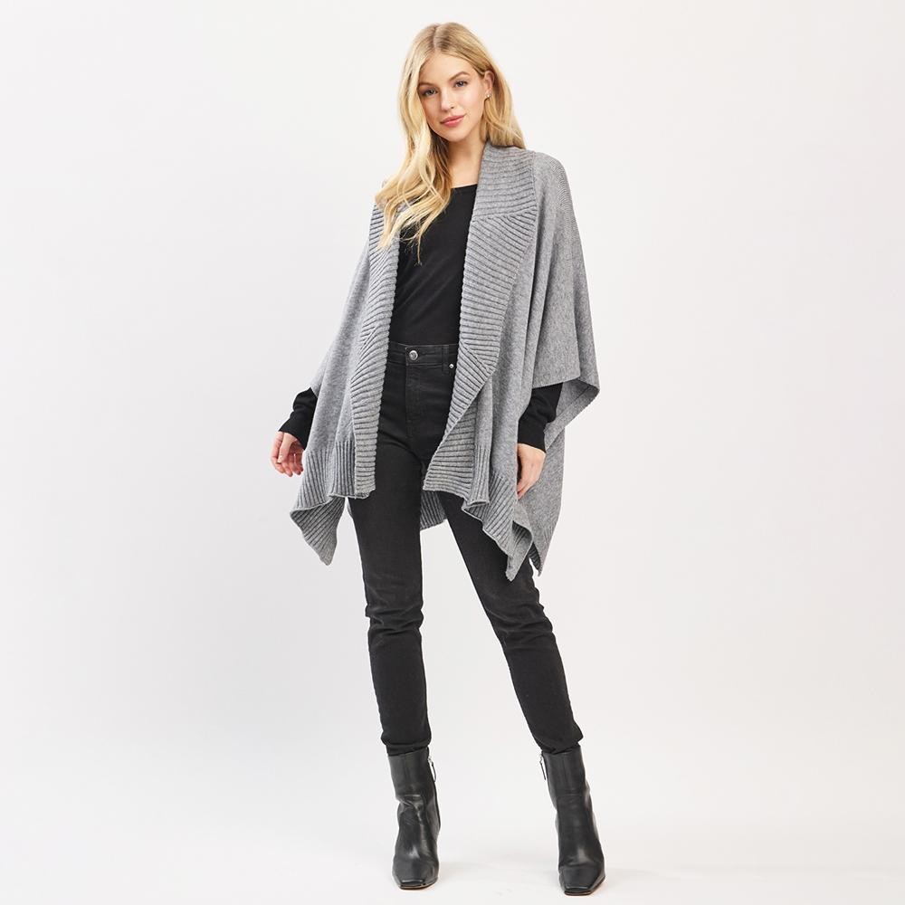 Soft Knit Shawl With Ribbed Trim - One Size - 50% Acrylic / 32% Polyester / 18% Spandex view 4