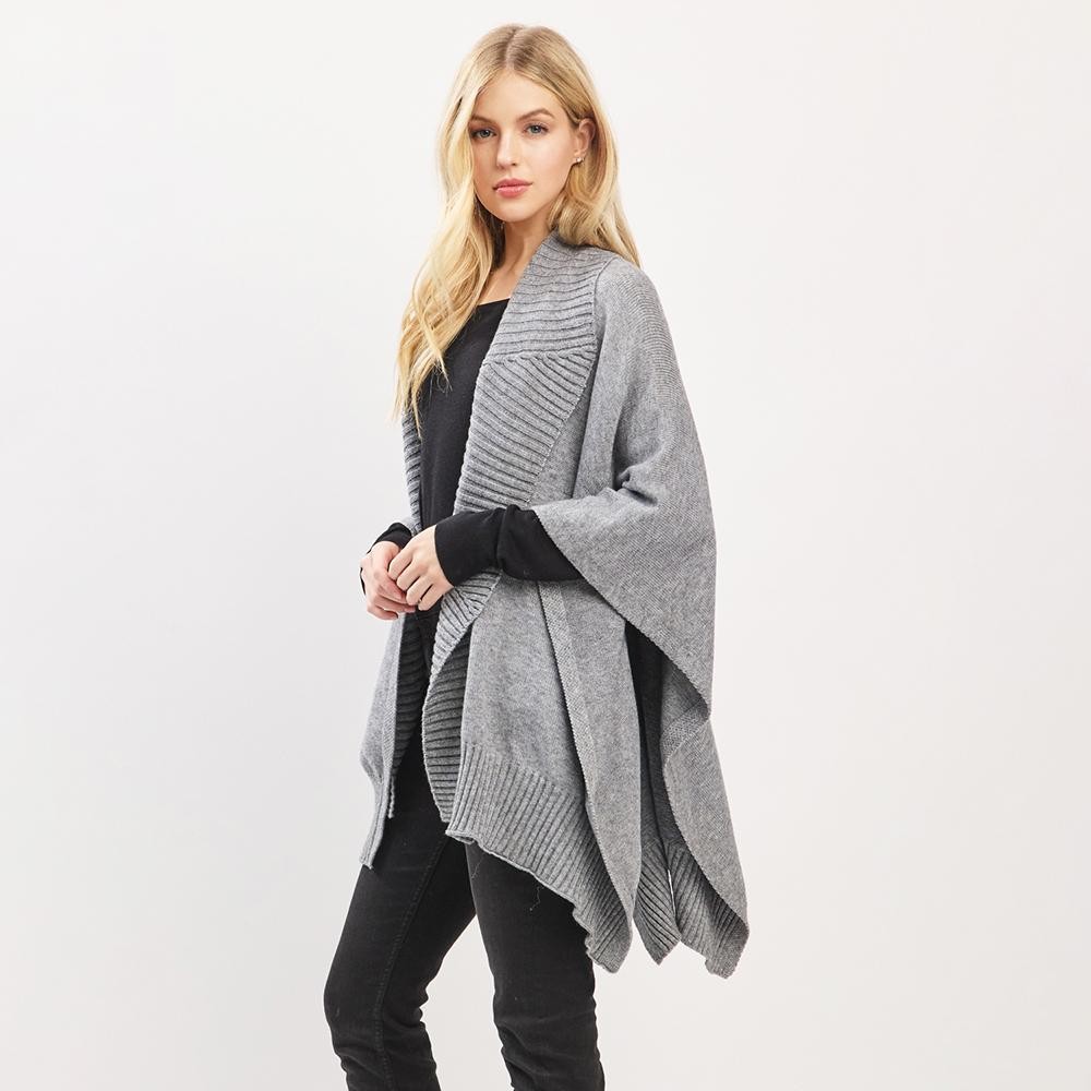 Soft Knit Shawl With Ribbed Trim - One Size - 50% Acrylic / 32% Polyester / 18% Spandex view 6