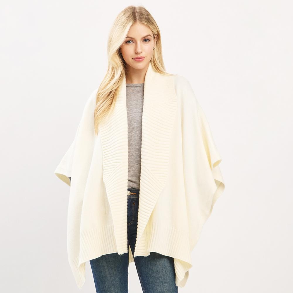 Soft Knit Shawl With Ribbed Trim - One Size - 50% Acrylic / 32% Polyester / 18% Spandex view 2