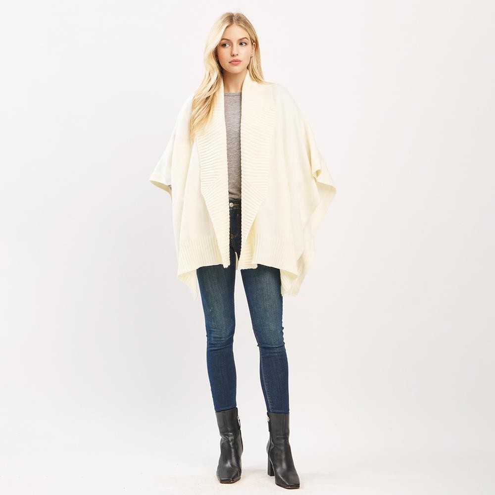 Soft Knit Shawl With Ribbed Trim - One Size - 50% Acrylic / 32% Polyester / 18% Spandex view 4