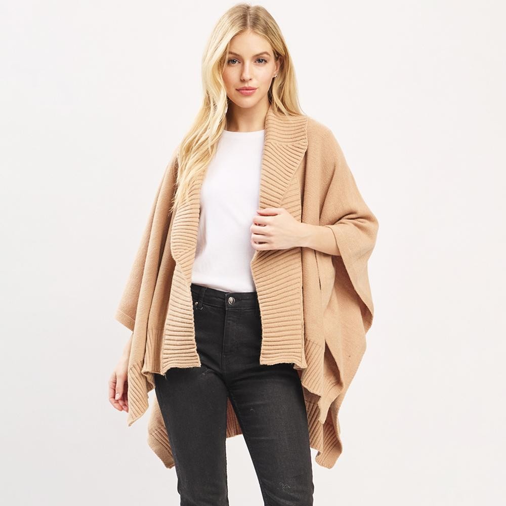 Soft Knit Shawl With Ribbed Trim - One Size - 50% Acrylic / 32% Polyester / 18% Spandex view 2