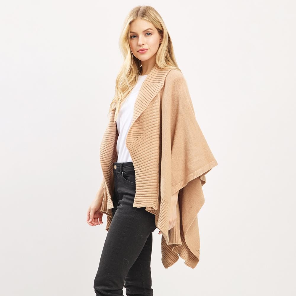 Soft Knit Shawl With Ribbed Trim - One Size - 50% Acrylic / 32% Polyester / 18% Spandex view 6