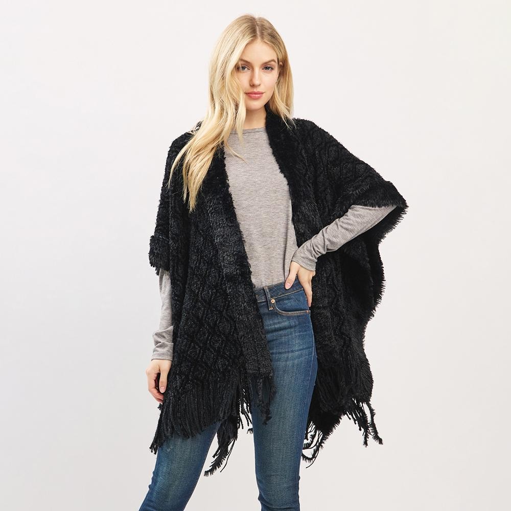Boucle Knit Shawl With Fringe Detail - One Size Fits Most (0-14) - 100% Polyester view 2