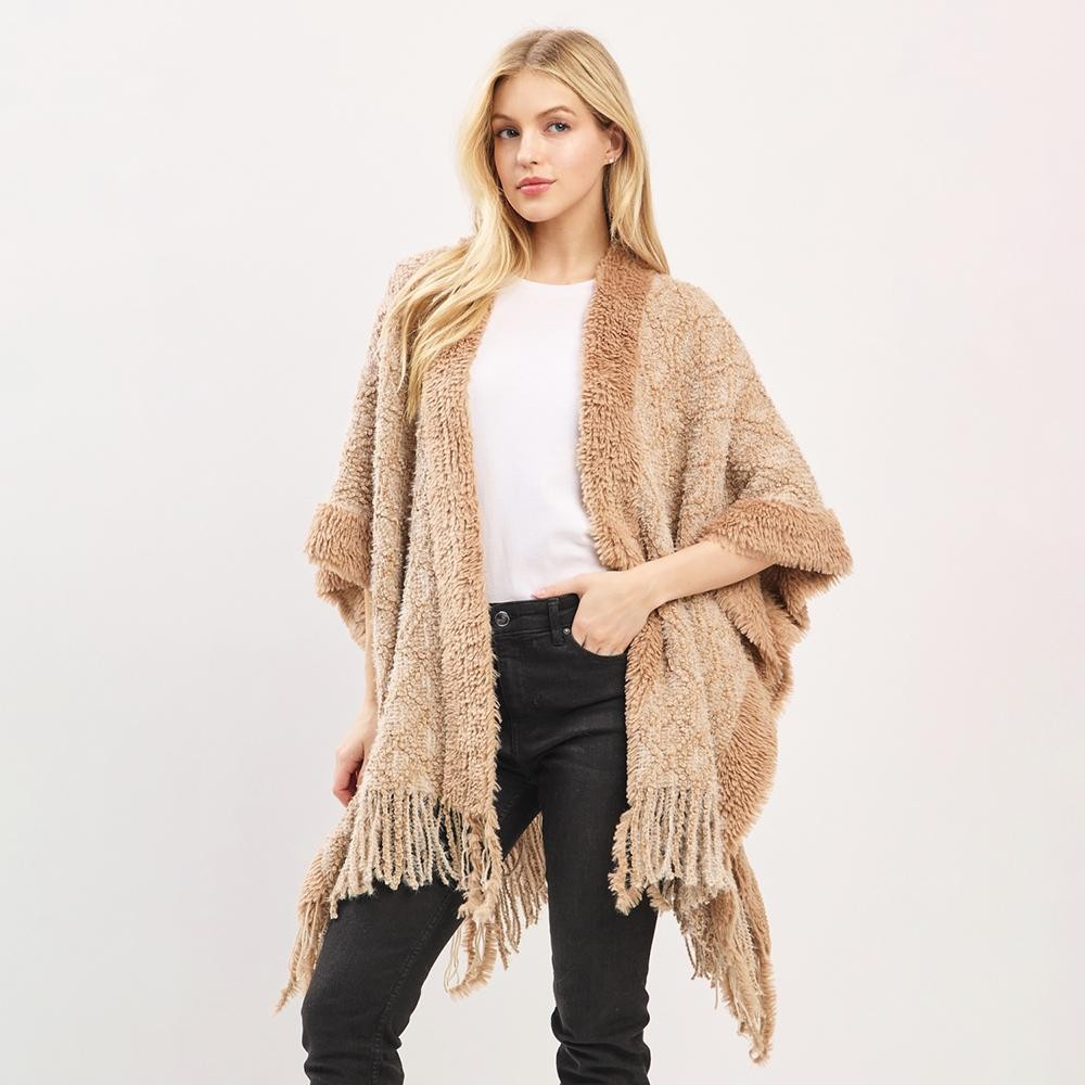 Boucle Knit Shawl With Fringe Detail - One Size Fits Most (0-14) - 100% Polyester view 2