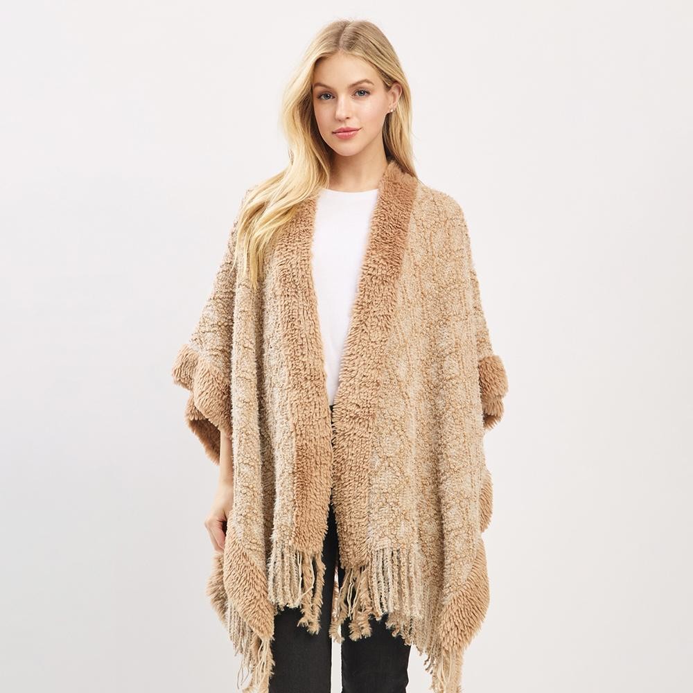Boucle Knit Shawl With Fringe Detail - One Size Fits Most (0-14) - 100% Polyester view 4