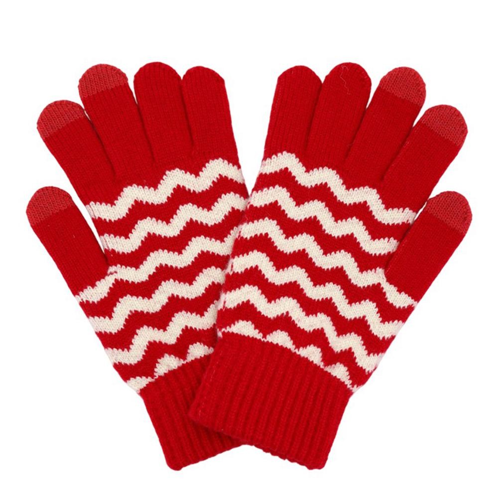 Knit Chevron Gloves - Touch Screen Compatible - One Size Fits Most - 70% Polyester / 30% PU view 2