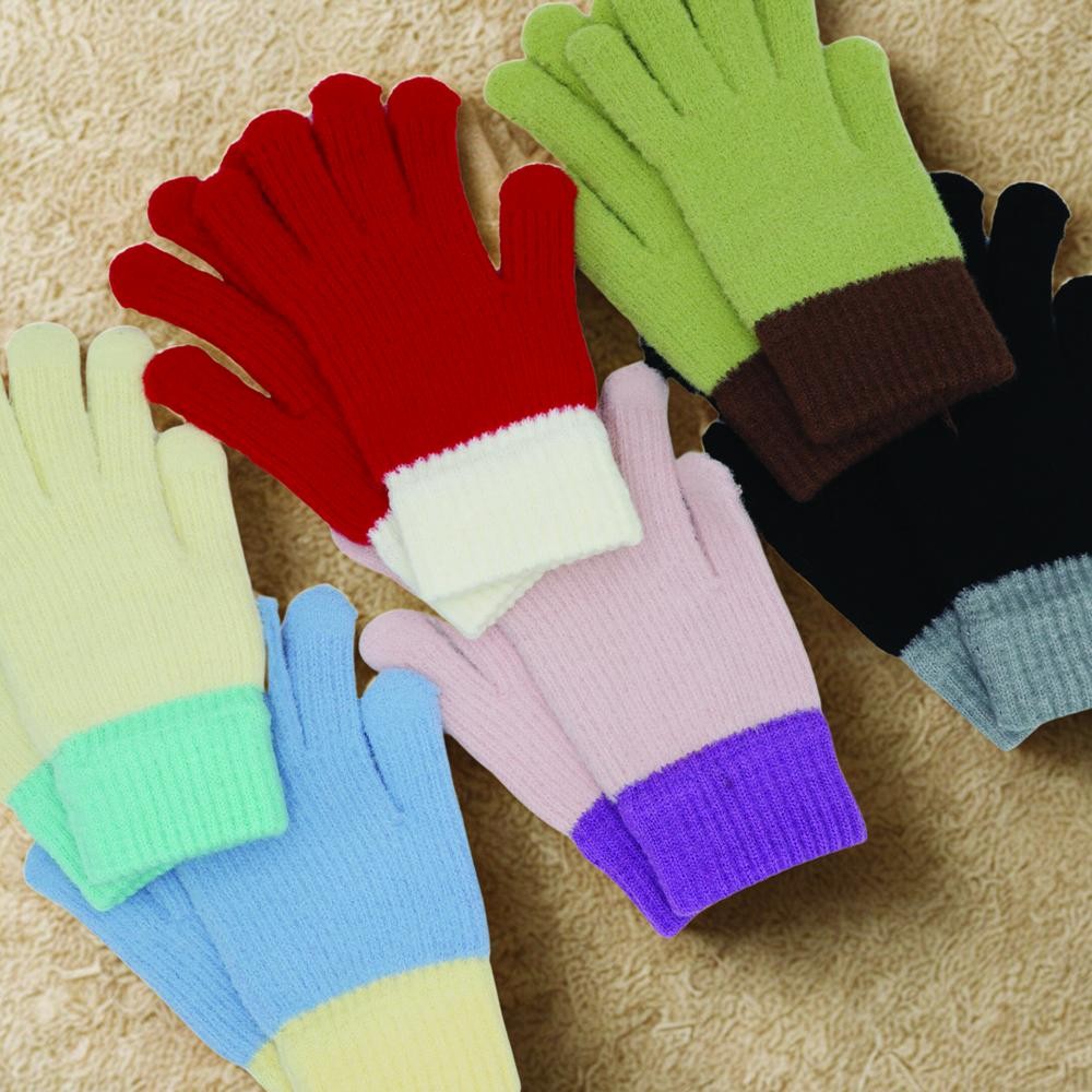 Two Tone Knit Gloves - Touch Screen Compatible - One Size Fits Most - 100% Acrylic view 4