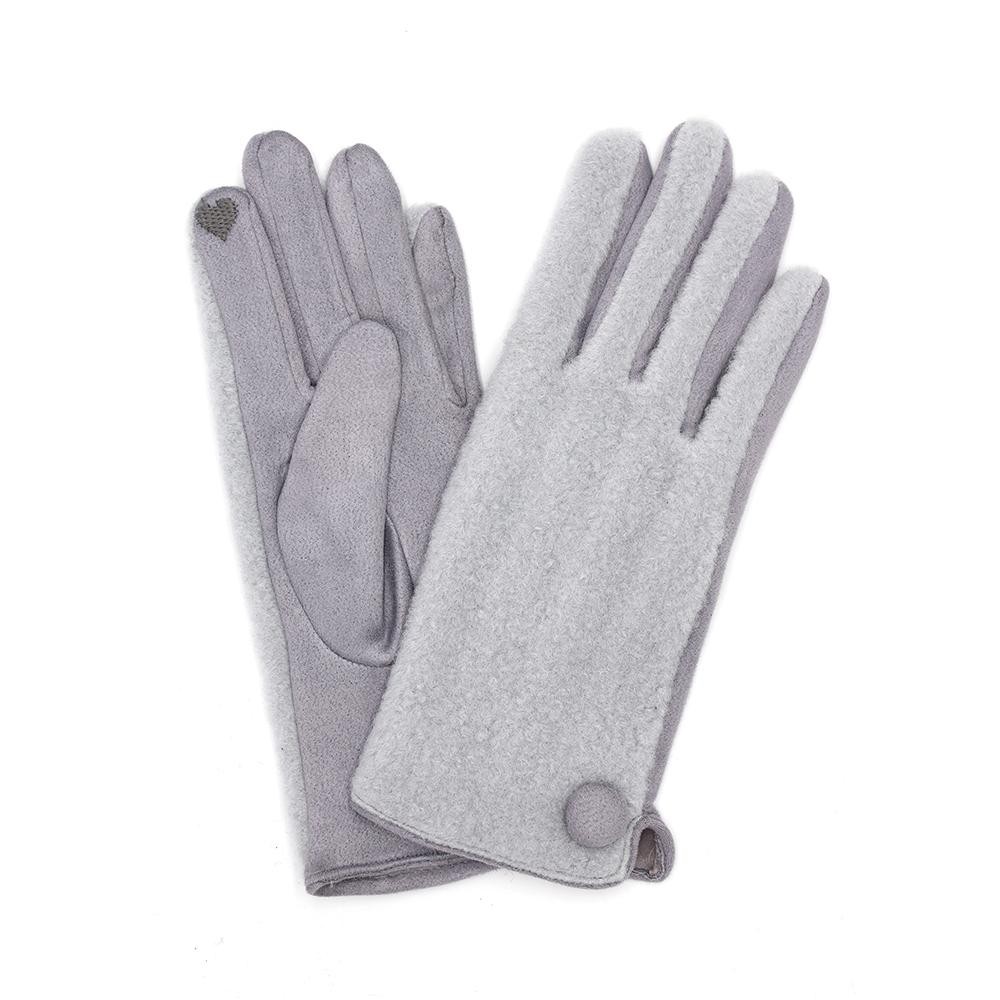 Fleece Gloves With Button Detail - Touch Screen Compatible - One Size Fits Most - 100% Polyester view 2