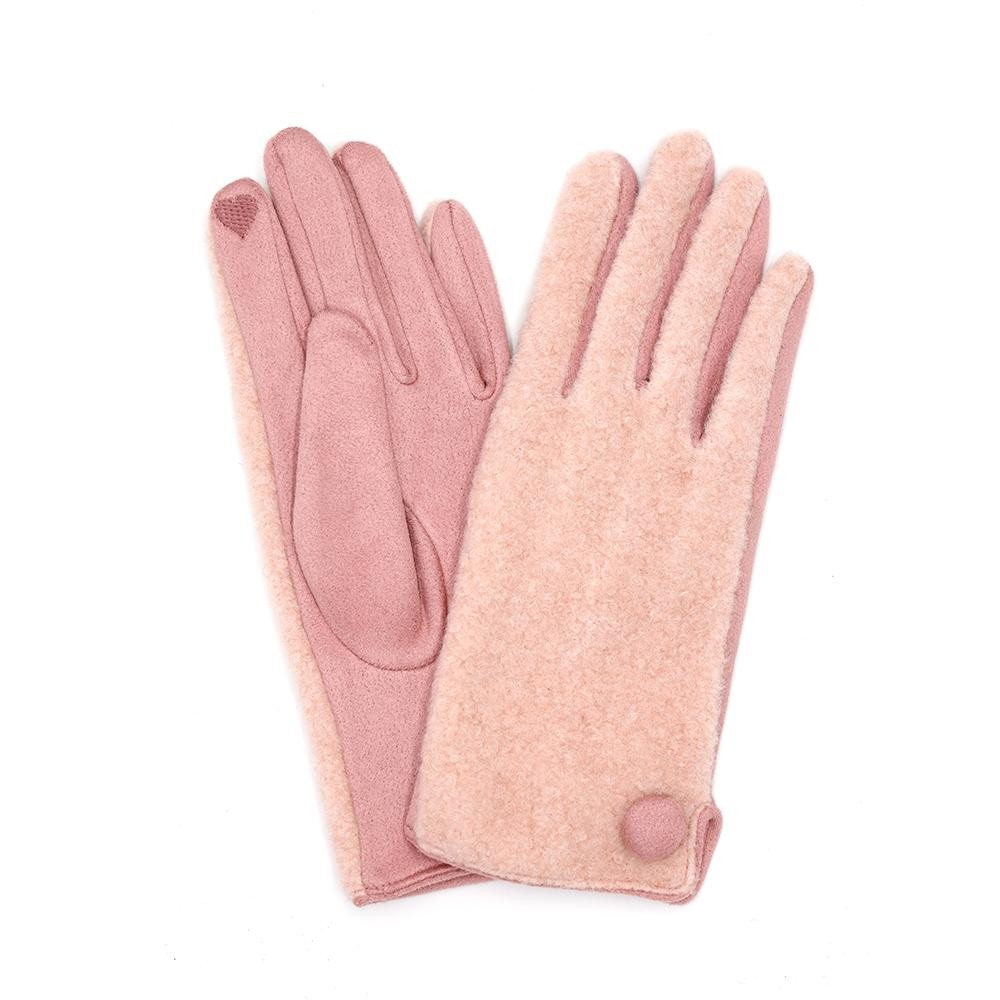 Fleece Gloves With Button Detail - Touch Screen Compatible - One Size Fits Most - 100% Polyester view 2