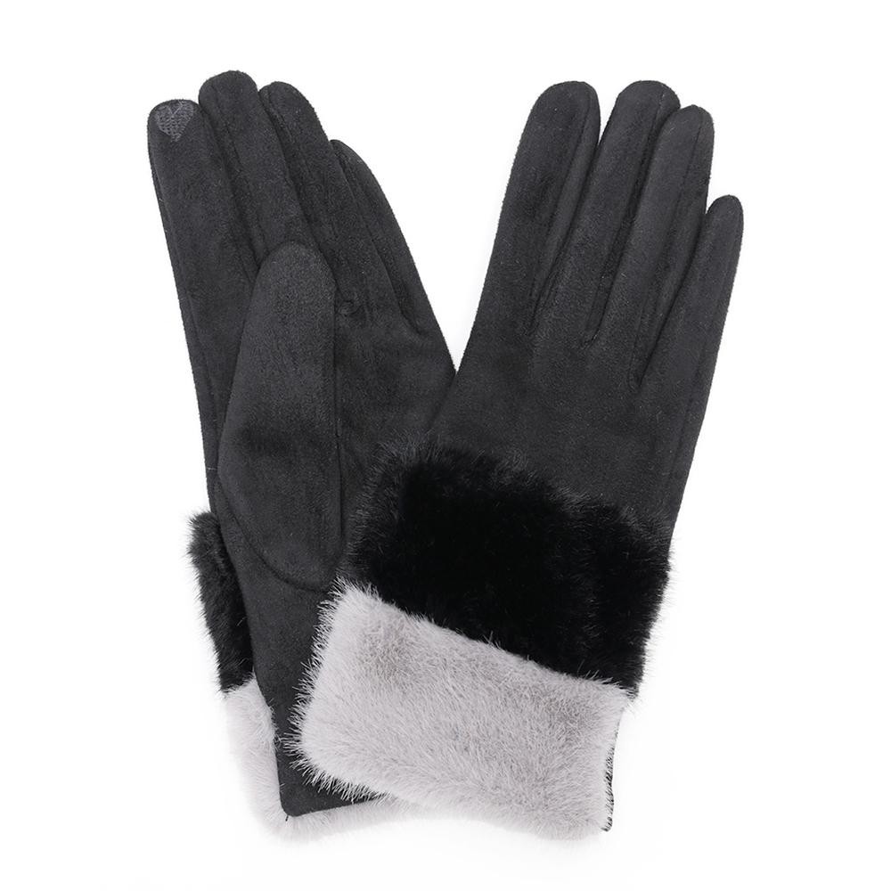 Two Tone Faux Fur Gloves - Touch Screen Compatible - One Size Fits Most - 100% Polyester view 2