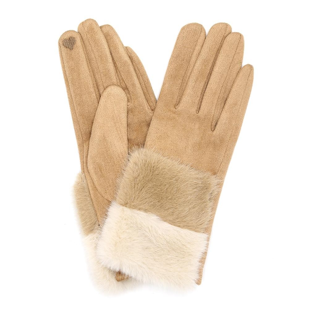 Two Tone Faux Fur Gloves - Touch Screen Compatible - One Size Fits Most - 100% Polyester view 2