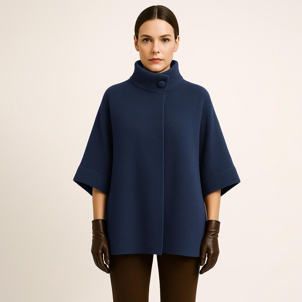 Do Everything In Love Knit Ruana Wrap With High Collar & Button Closure ...