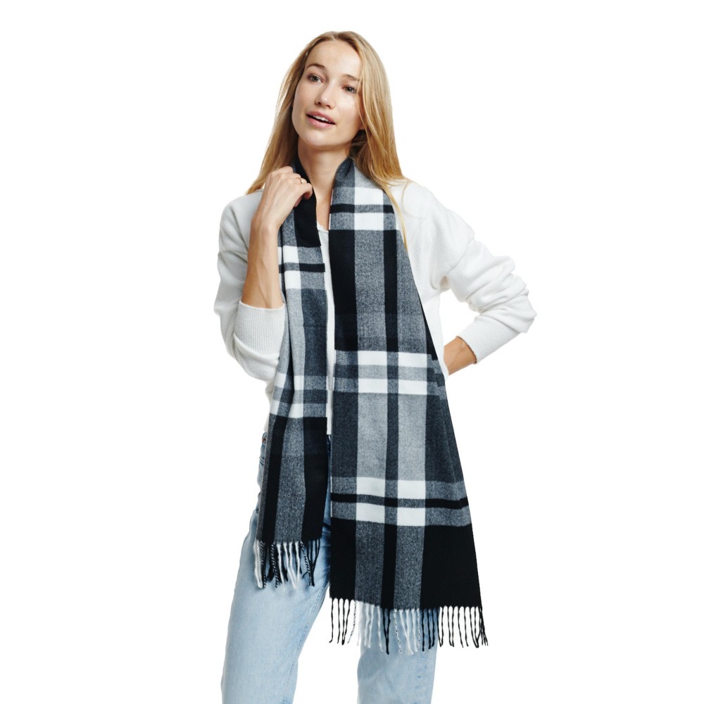 Soft Plaid Scarf With Tassel Detail - One Size - Approximately 13" W X 72" L - 100% Polyester view 2