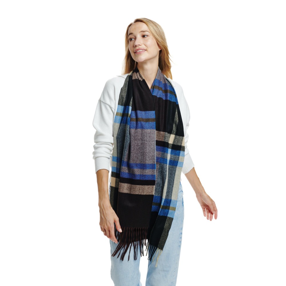 Soft Plaid Scarf With Tassel Detail - One Size - Approximately 13" W X 72" L - 100% Polyester view 2
