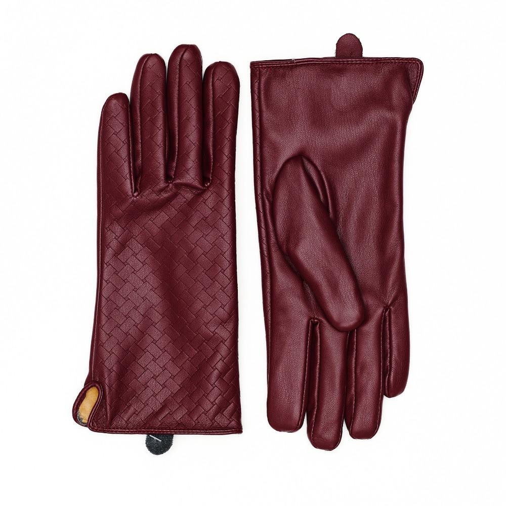 Vegan Leather Gloves With Weave Detail - Touch Screen Compatible - Fleece Lining - One Size Fits Most - 100% Polyester view 2