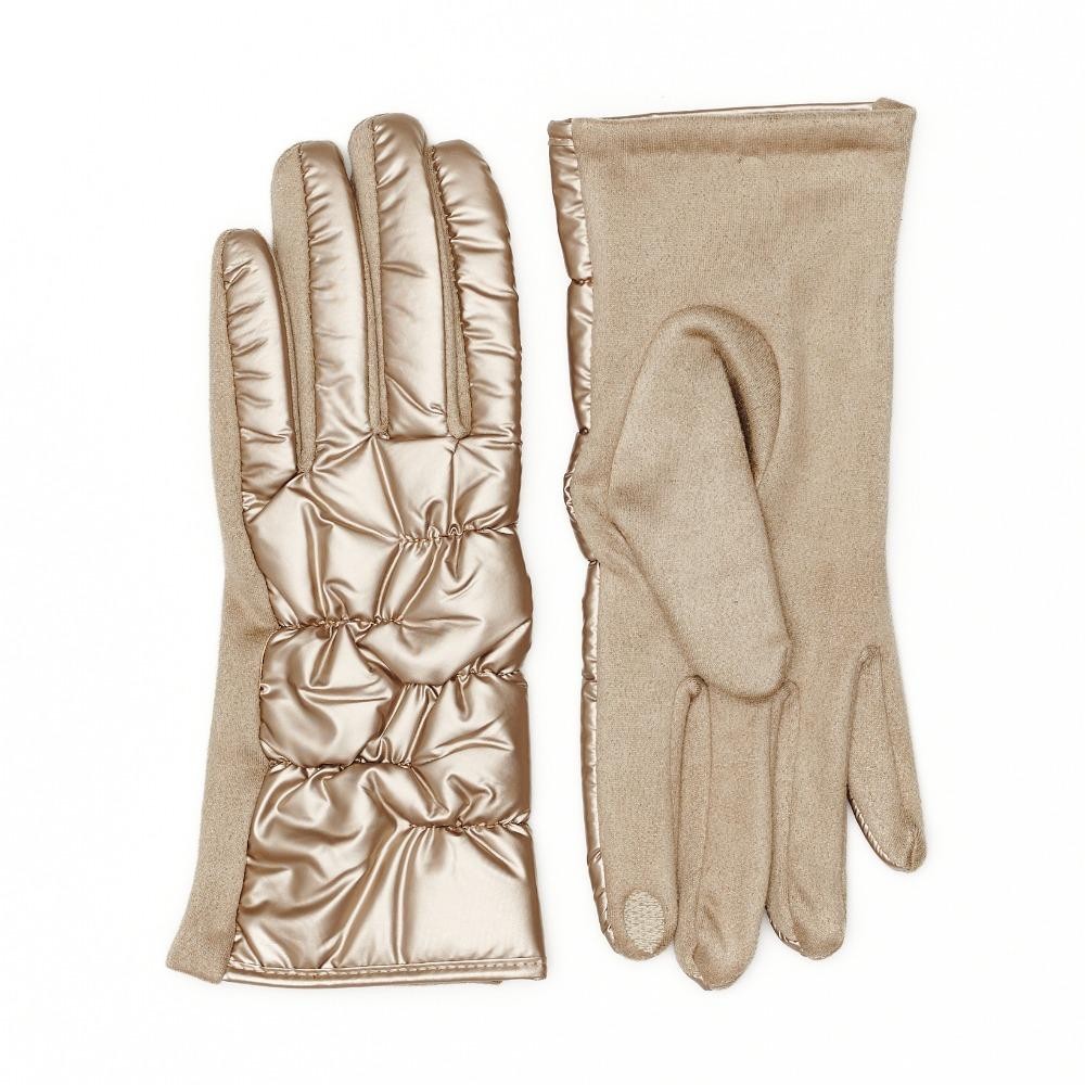 Puffy Nylon & Faux Suede Gloves - Touch Screen Compatible - Fleece Lining - One Size Fits Most - 100% Polyester view 2