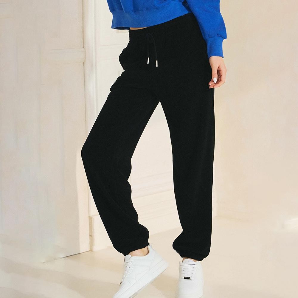 Women’s Corduroy Jogger Pants - Stretch Knit Corduroy Fabric - Two Pockets on the Side - Elastic Waist with Drawstring - Ribbed - Pull up style - Imported - 98% polyester 2% spandex view 4