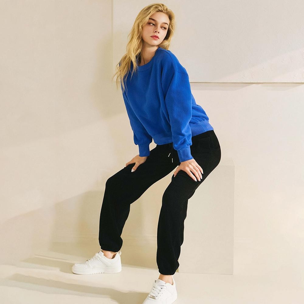 Women’s Corduroy Jogger Pants - Stretch Knit Corduroy Fabric - Two Pockets on the Side - Elastic Waist with Drawstring - Ribbed - Pull up style - Imported - 98% polyester 2% spandex view 6