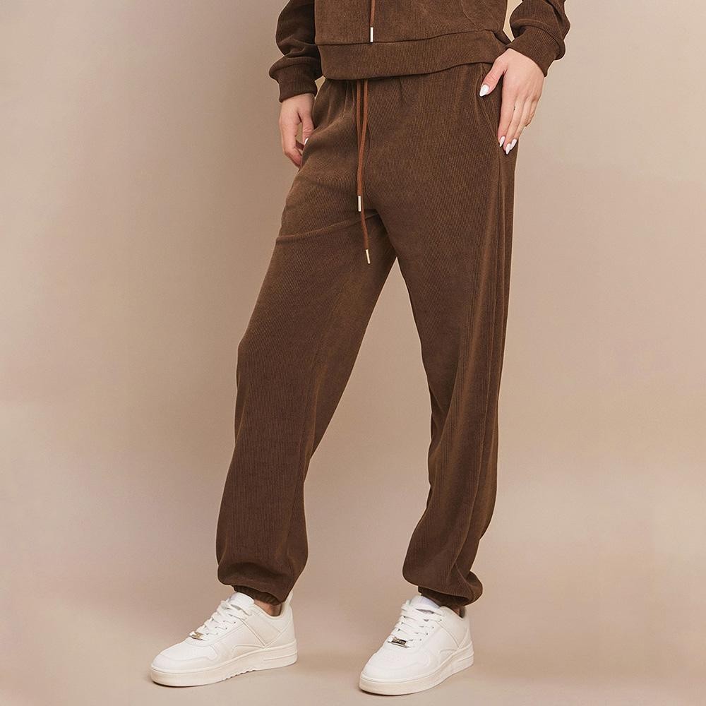 Women’s Corduroy Jogger Pants - Stretch Knit Corduroy Fabric - Two Pockets on the Side - Elastic Waist with Drawstring - Ribbed - Pull up style - Imported - 98% polyester 2% spandex view 4
