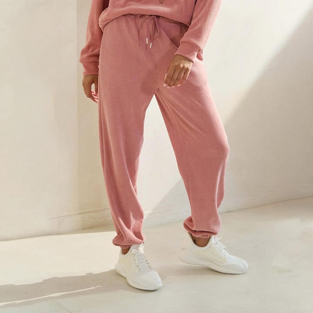 Women’s Corduroy Jogger Pants - Stretch Knit Corduroy Fabric - Two Pockets on the Side - Elastic Waist with Drawstring - Ribbed - Pull up style - Imported - 98% polyester 2% spandex view 2