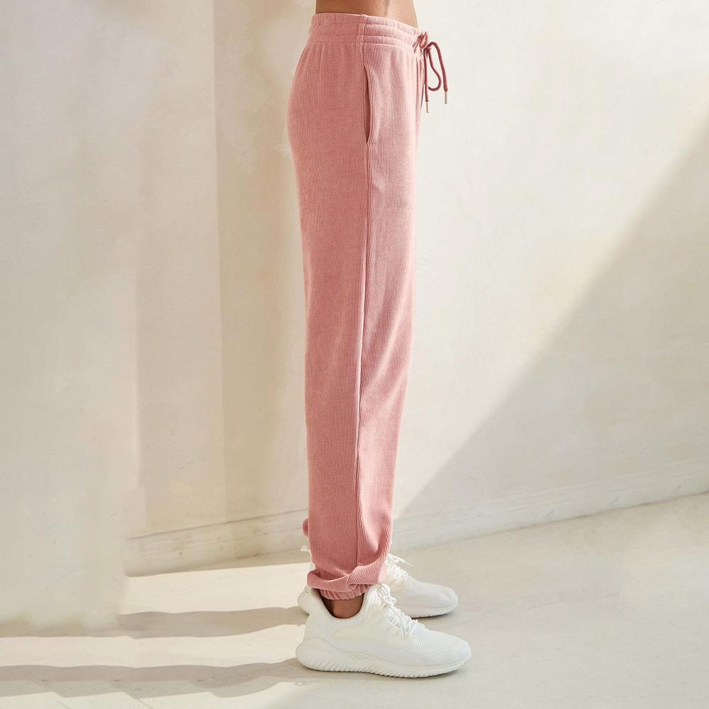 Women’s Corduroy Jogger Pants - Stretch Knit Corduroy Fabric - Two Pockets on the Side - Elastic Waist with Drawstring - Ribbed - Pull up style - Imported - 98% polyester 2% spandex view 4