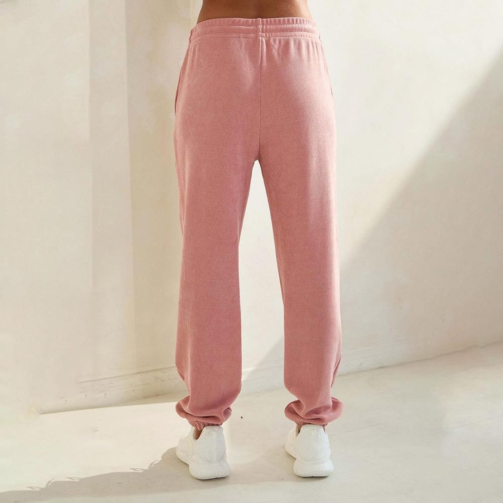 Women’s Corduroy Jogger Pants - Stretch Knit Corduroy Fabric - Two Pockets on the Side - Elastic Waist with Drawstring - Ribbed - Pull up style - Imported - 98% polyester 2% spandex view 6