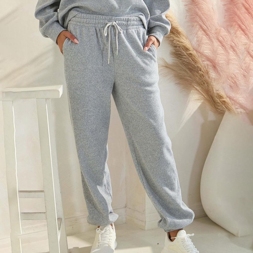 Women’s Corduroy Jogger Pants - Stretch Knit Corduroy Fabric - Two Pockets on the Side - Elastic Waist with Drawstring - Ribbed - Pull up style - Imported - 98% polyester 2% spandex view 2