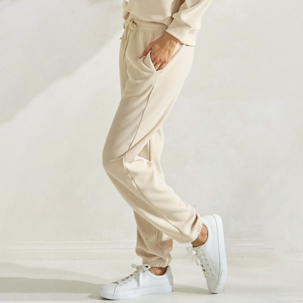 Women’s Corduroy Jogger Pants - Stretch Knit Corduroy Fabric - Two Pockets on the Side - Elastic Waist with Drawstring - Ribbed - Pull up style - Imported - 98% polyester 2% spandex view 4