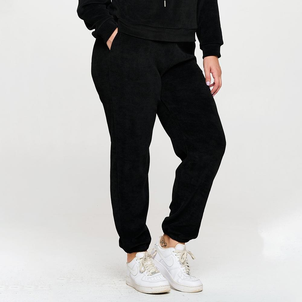 Women’s Corduroy Jogger Pants - Stretch Knit Corduroy Fabric - Two Pockets on the Side - Elastic Waist with Drawstring - Ribbed - Pull up style - Imported - 98% polyester 2% spandex view 4