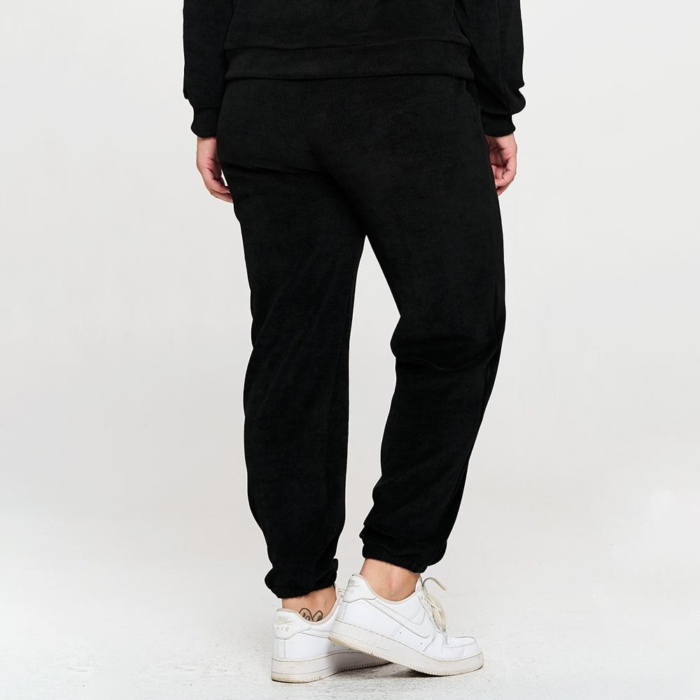 Women’s Corduroy Jogger Pants - Stretch Knit Corduroy Fabric - Two Pockets on the Side - Elastic Waist with Drawstring - Ribbed - Pull up style - Imported - 98% polyester 2% spandex view 6