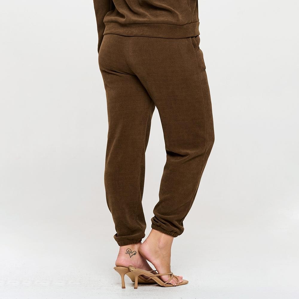 Women’s Corduroy Jogger Pants - Stretch Knit Corduroy Fabric - Two Pockets on the Side - Elastic Waist with Drawstring - Ribbed - Pull up style - Imported - 98% polyester 2% spandex view 6