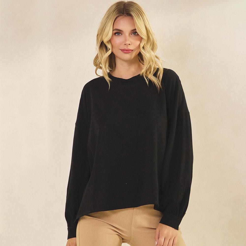 Women's Cotton Relax Fit Top - Soft breathable - Crew neckline - Long Sleeve - A-Line Silhouette -100% Cotton view 2