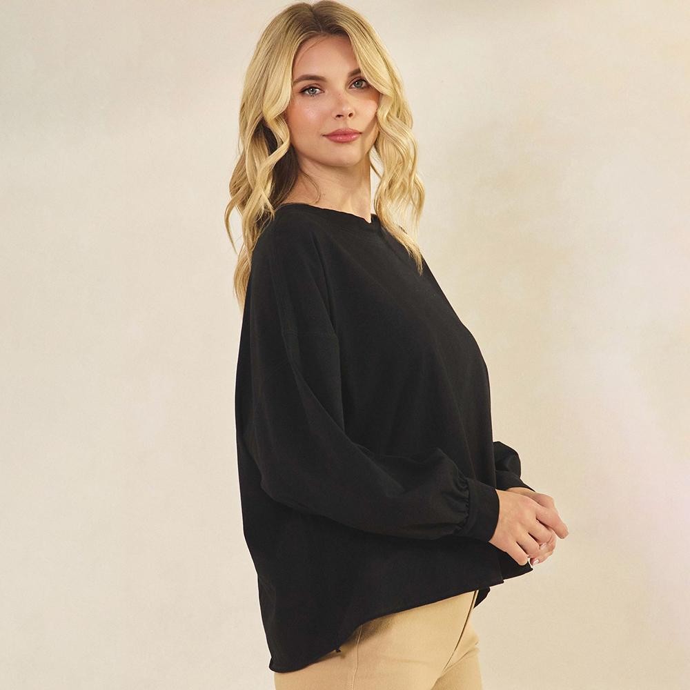 Women's Cotton Relax Fit Top - Soft breathable - Crew neckline - Long Sleeve - A-Line Silhouette -100% Cotton view 4