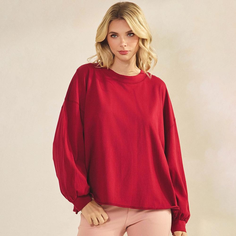 Women's Cotton Relax Fit Top - Soft breathable - Crew neckline - Long Sleeve - A-Line Silhouette -100% Cotton view 2