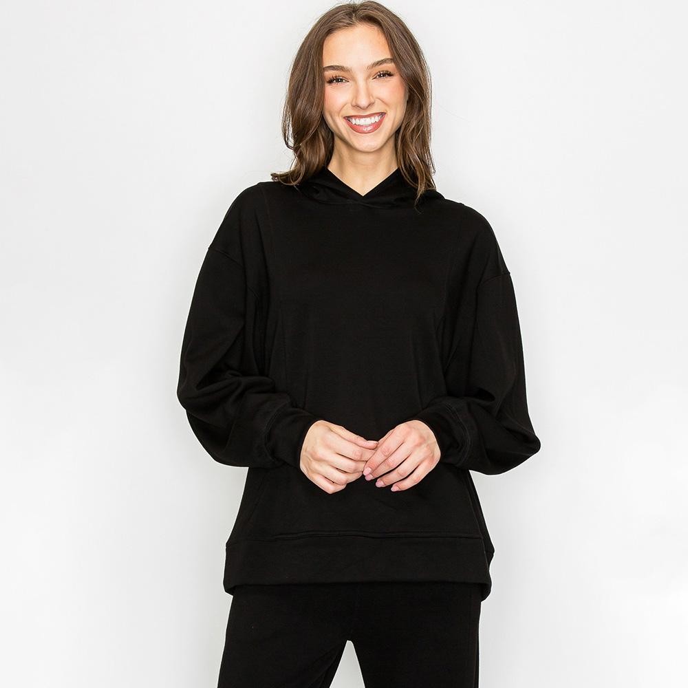 Women's Oversized UltraComfy Hoodie - Long Sleeves - Banded Sleeves - Pull Over - Scuba Fabric - Pockets on sides - Long Length - Imported - 40%Terylene 55%Rayon 5%Spandex view 2