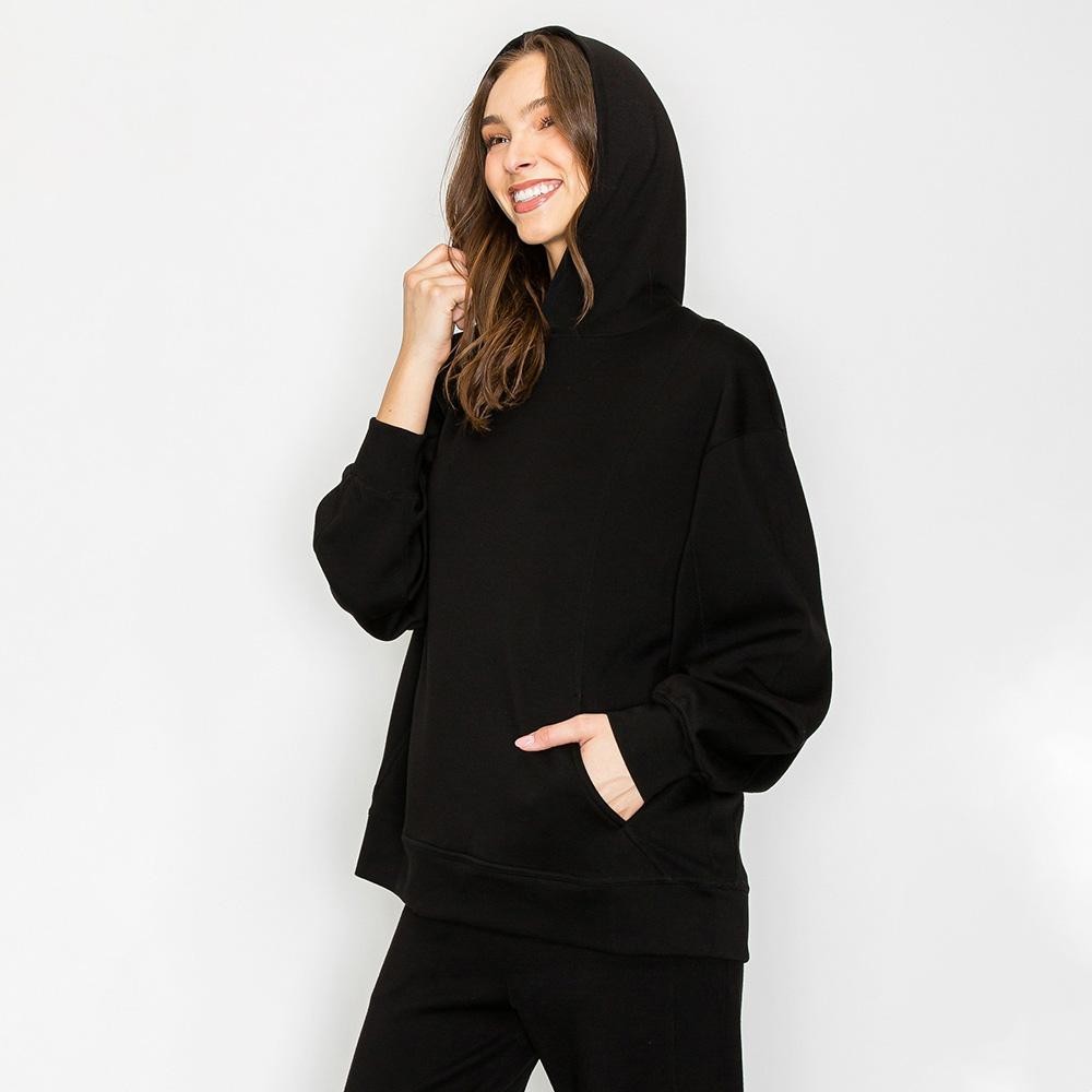 Women's Oversized UltraComfy Hoodie - Long Sleeves - Banded Sleeves - Pull Over - Scuba Fabric - Pockets on sides - Long Length - Imported - 40%Terylene 55%Rayon 5%Spandex view 4