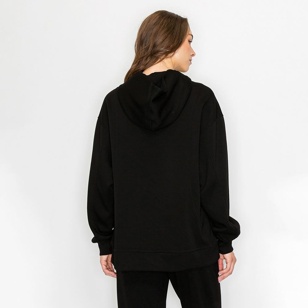 Women's Oversized UltraComfy Hoodie - Long Sleeves - Banded Sleeves - Pull Over - Scuba Fabric - Pockets on sides - Long Length - Imported - 40%Terylene 55%Rayon 5%Spandex view 6