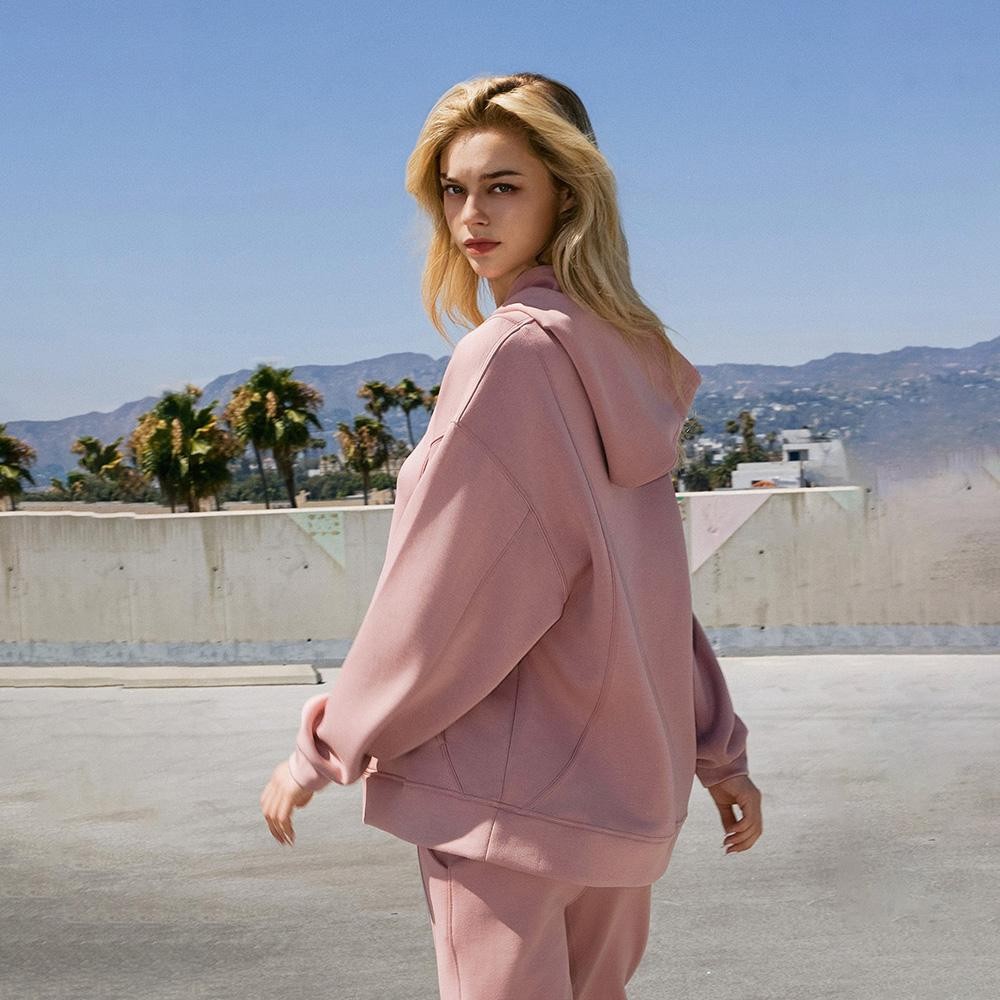 Women's Oversized UltraComfy Hoodie - Long Sleeves - Banded Sleeves - Pull Over - Scuba Fabric - Pockets on sides - Long Length - Imported - 40%Terylene 55%Rayon 5%Spandex view 4