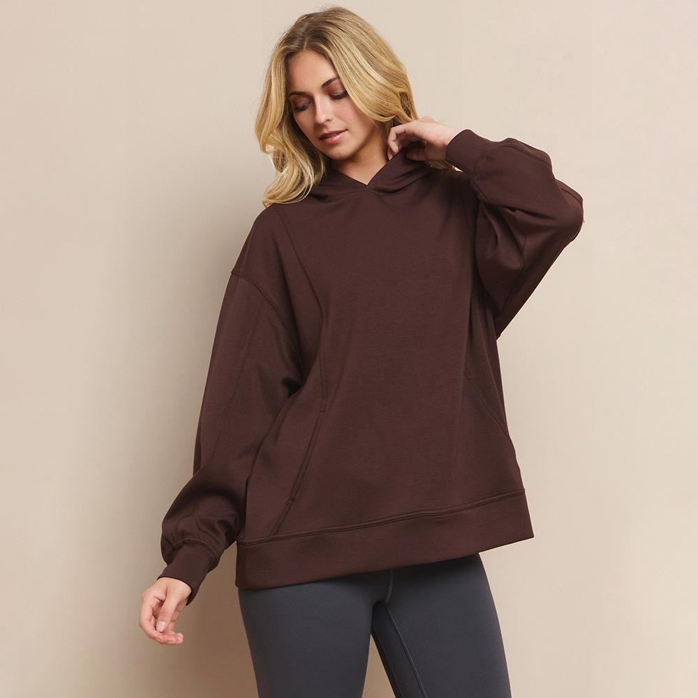 Women's Oversized UltraComfy Hoodie - Long Sleeves - Banded Sleeves - Pull Over - Scuba Fabric - Pockets on sides - Long Length - Imported - 40%Terylene 55%Rayon 5%Spandex view 2