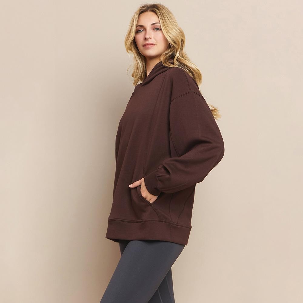 Women's Oversized UltraComfy Hoodie - Long Sleeves - Banded Sleeves - Pull Over - Scuba Fabric - Pockets on sides - Long Length - Imported - 40%Terylene 55%Rayon 5%Spandex view 4