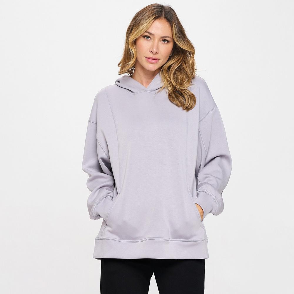 Women's Oversized UltraComfy Hoodie - Long Sleeves - Banded Sleeves - Pull Over - Scuba Fabric - Pockets on sides - Long Length - Imported - 40%Terylene 55%Rayon 5%Spandex view 2