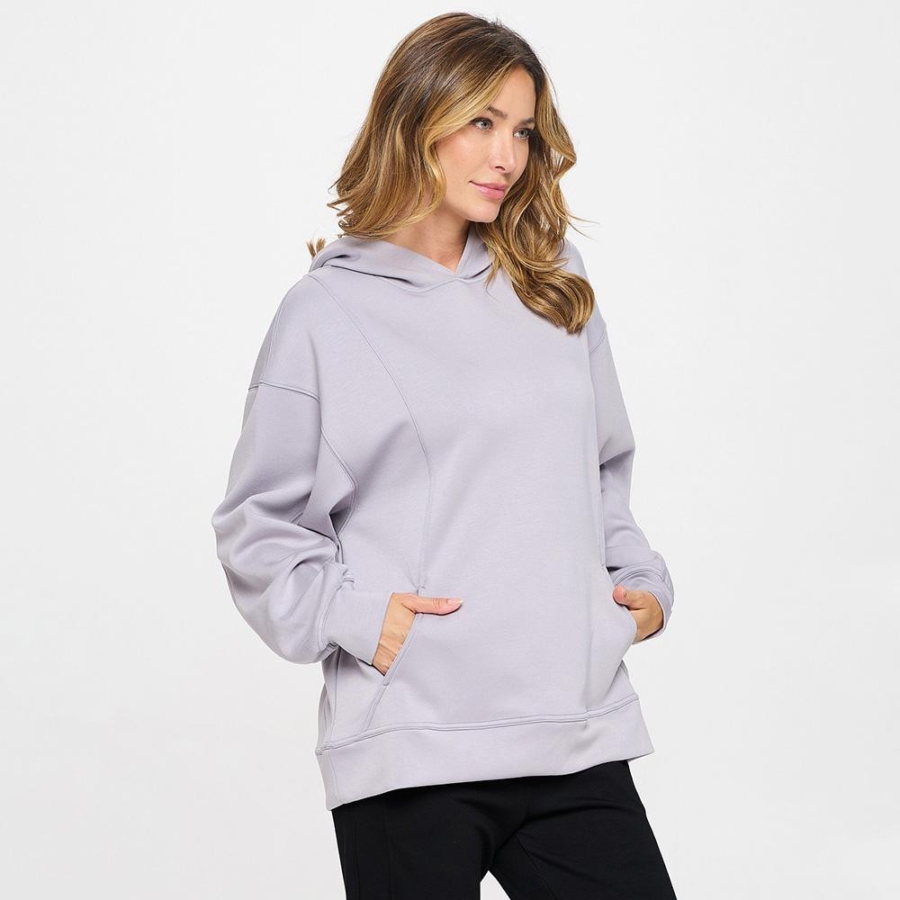 Women's Oversized UltraComfy Hoodie - Long Sleeves - Banded Sleeves - Pull Over - Scuba Fabric - Pockets on sides - Long Length - Imported - 40%Terylene 55%Rayon 5%Spandex view 4