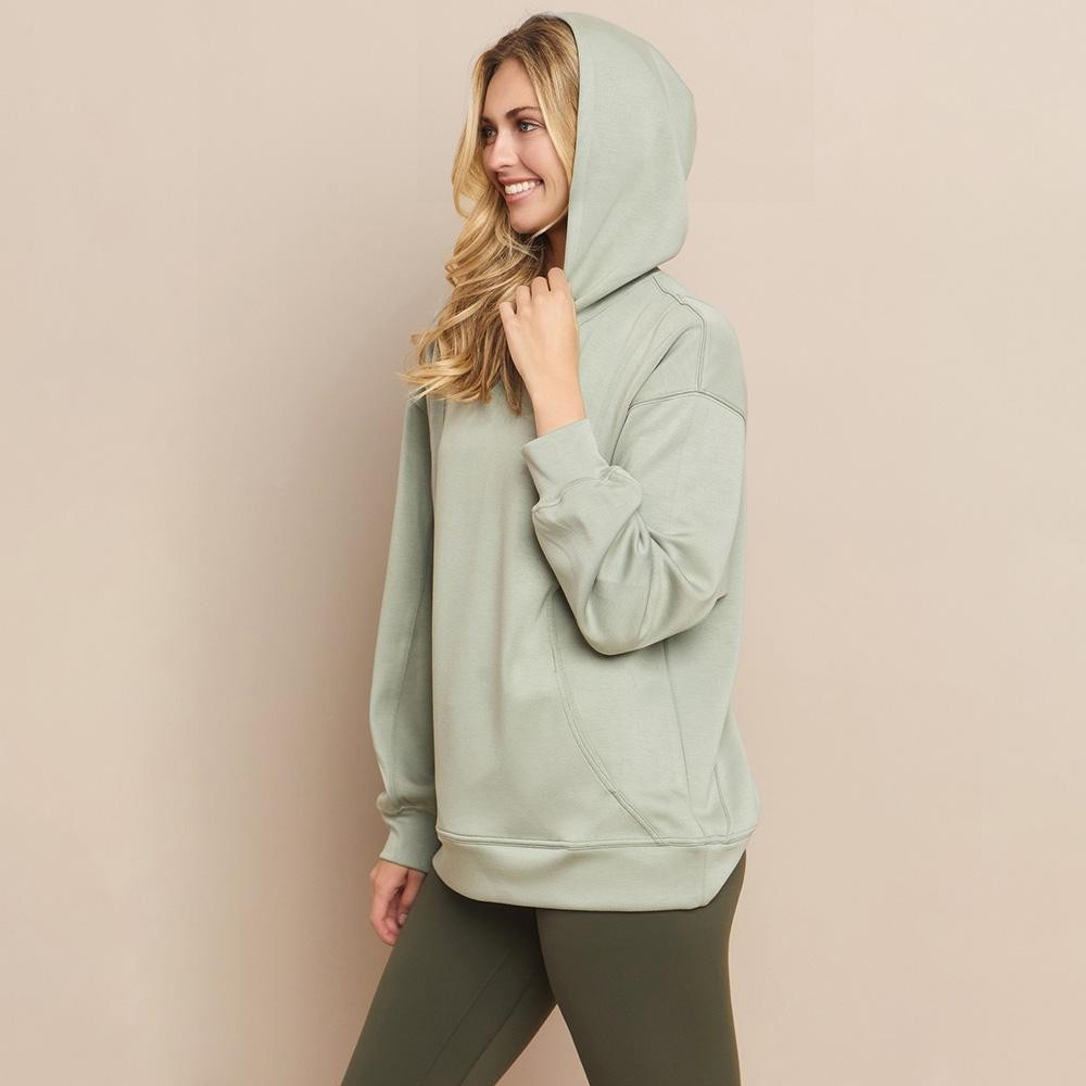 Women's Oversized UltraComfy Hoodie - Long Sleeves - Banded Sleeves - Pull Over - Scuba Fabric - Pockets on sides - Long Length - Imported - 40%Terylene 55%Rayon 5%Spandex view 4