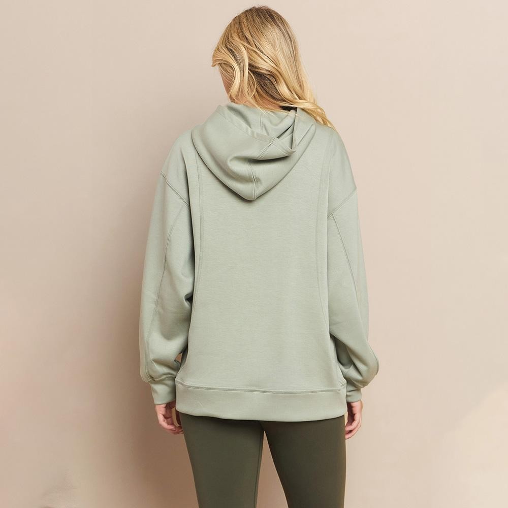 Women's Oversized UltraComfy Hoodie - Long Sleeves - Banded Sleeves - Pull Over - Scuba Fabric - Pockets on sides - Long Length - Imported - 40%Terylene 55%Rayon 5%Spandex view 6