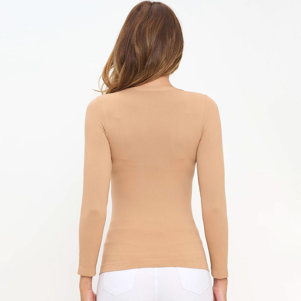 Women's Seamless Round Neck Long Sleeve Top •Crew Neckline •Seamless Construction •Fitted Design •Self Fabric Binding •92% Nylon, 8% Spandex view 6