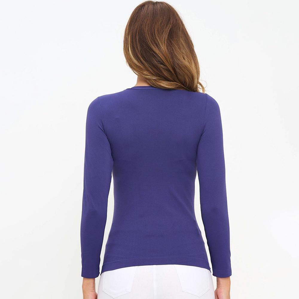 Women's Seamless Round Neck Long Sleeve Top •Crew Neckline •Seamless Construction •Fitted Design •Self Fabric Binding •92% Nylon, 8% Spandex view 6