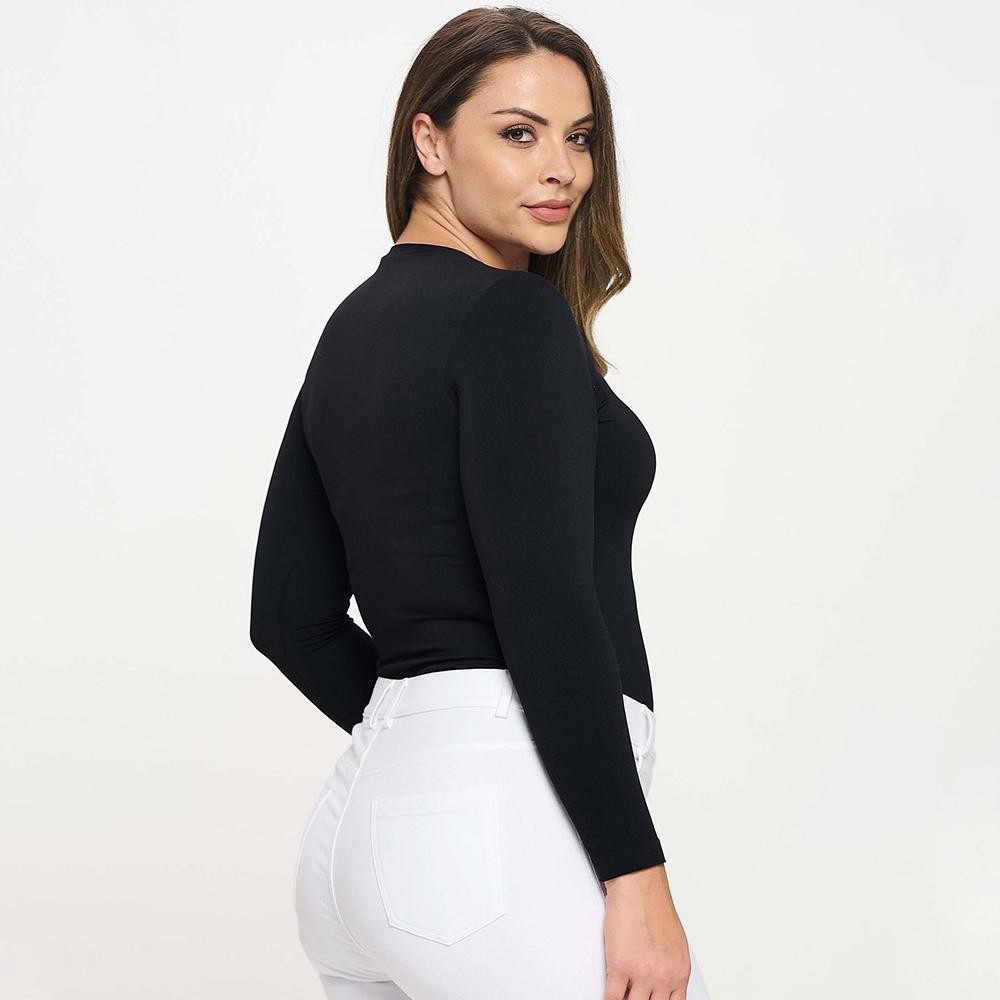 Women's Seamless Round Neck Long Sleeve Top •Crew Neckline •Seamless Construction •Fitted Design •Self Fabric Binding •92% Nylon, 8% Spandex view 4