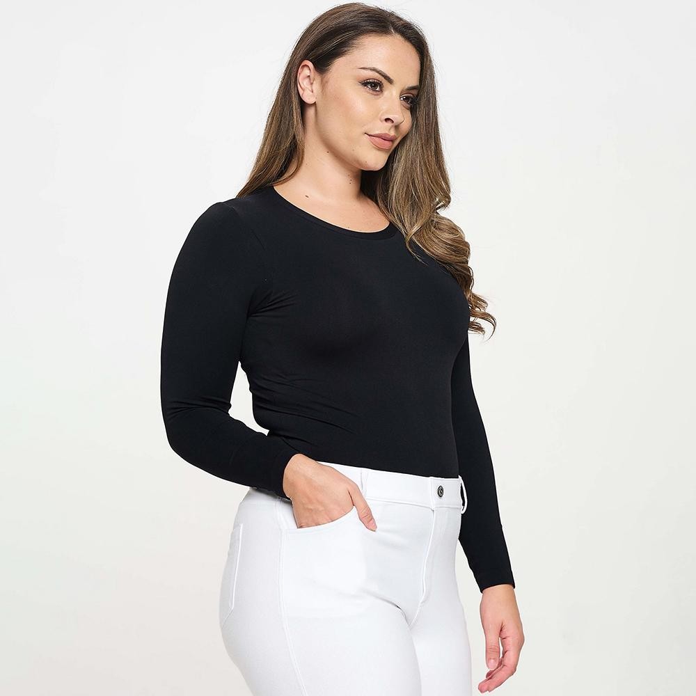 Women's Seamless Round Neck Long Sleeve Top •Crew Neckline •Seamless Construction •Fitted Design •Self Fabric Binding •92% Nylon, 8% Spandex view 6