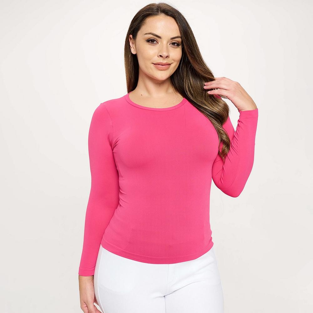 Women's Seamless Round Neck Long Sleeve Top •Crew Neckline •Seamless Construction •Fitted Design •Self Fabric Binding •92% Nylon, 8% Spandex view 2