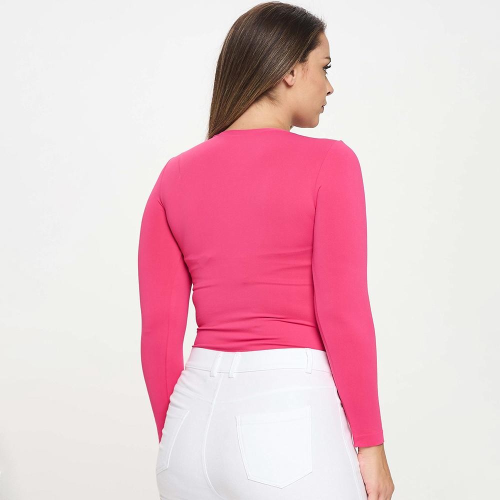 Women's Seamless Round Neck Long Sleeve Top •Crew Neckline •Seamless Construction •Fitted Design •Self Fabric Binding •92% Nylon, 8% Spandex view 4